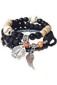 Wing Charm Bracelet Set - Black