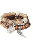 Wing Charm Bracelet Set - Brown