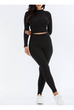 Ribbed Mock Neck Long Sleeve Set - Black