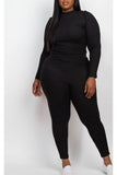 Ribbed Mock Neck Long Sleeve Set - Black