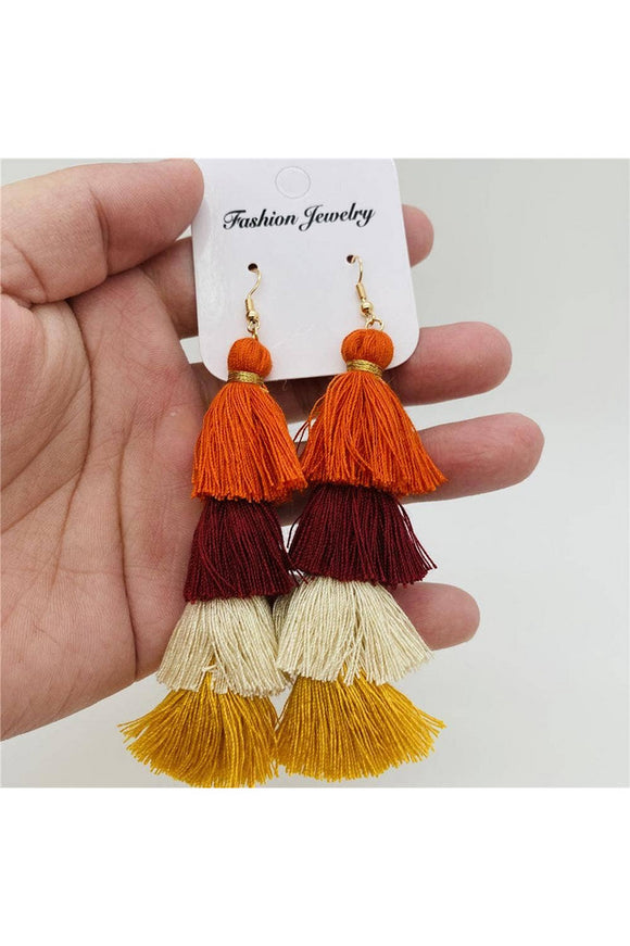 Handmade Fringed Earrings - Rust