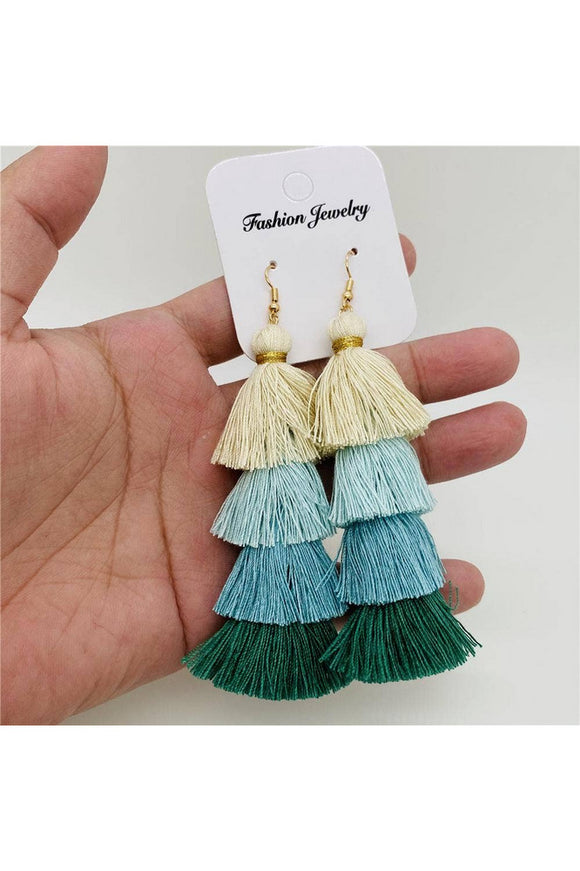 Handmade Fringed Earrings - Blue