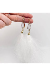 Feather Pendant Earrings - White