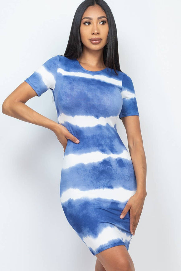 Bodycon Tie Dye Dress - Blue