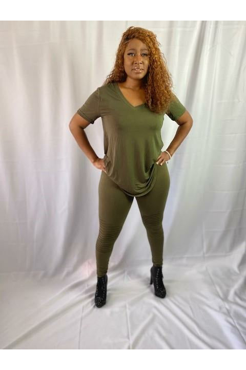 Shaded Moto Legging Set - Olive