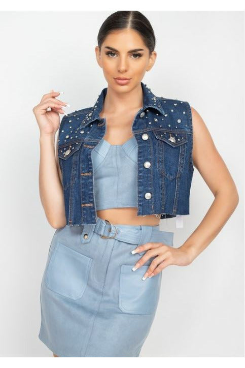 Denim Rhinestone Vest